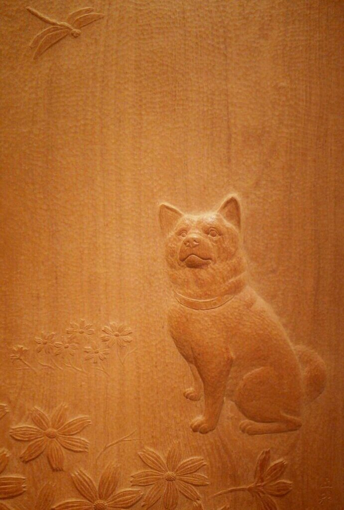 注文の木彫レリーフ　犬
