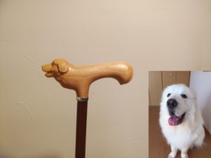 木彫注文オーダーメイド　ステッキ　ペット　犬